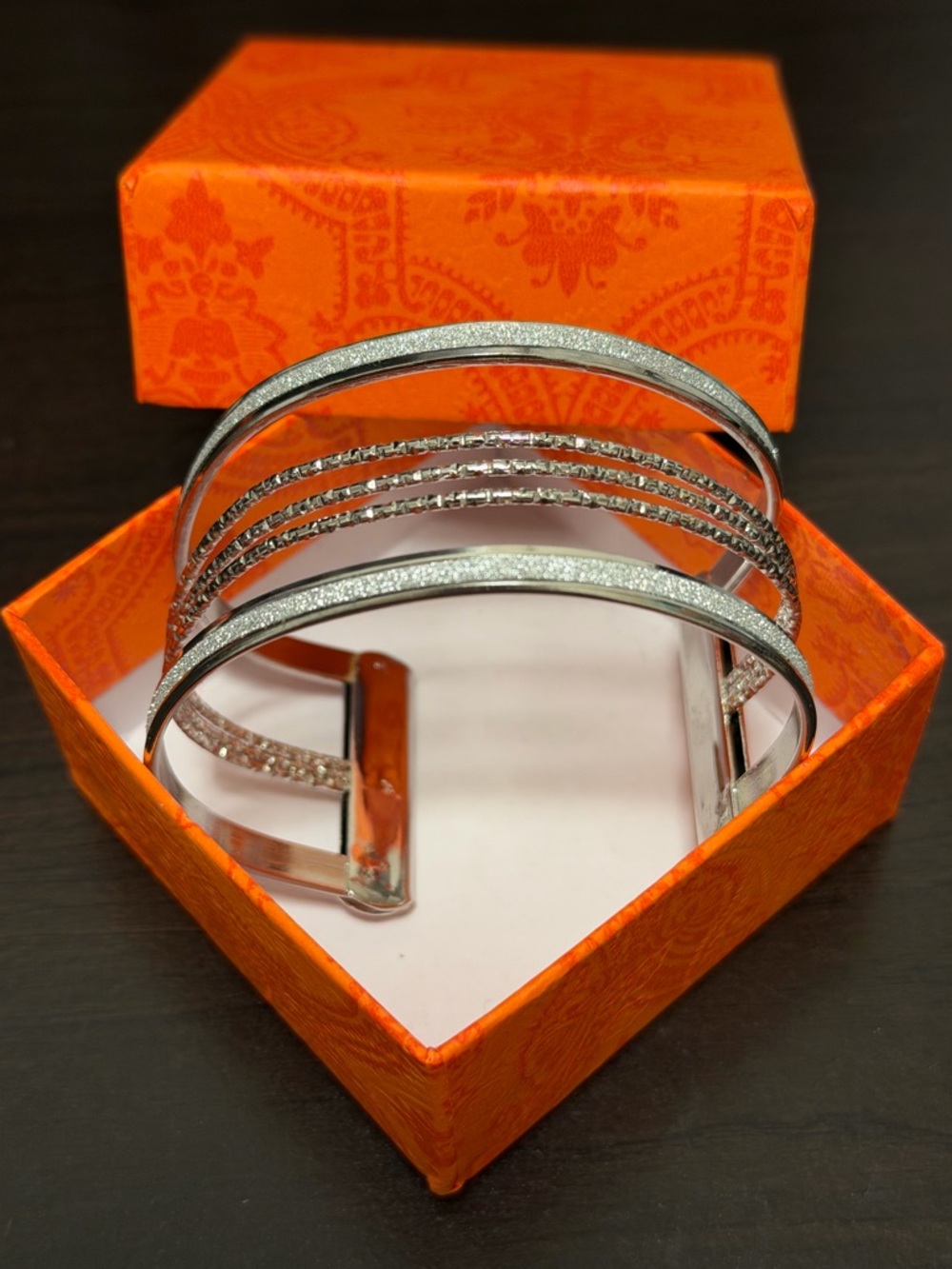 Silver Multi-Band Sparkle  open adjustable vintage Cuff Bracelet